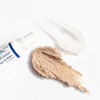 LipSmooth_LipBalm_10 Image of SeneGence LipSense Moisturizing Lip Balm tube with swatches of lip balm and Lip Polish